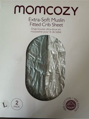 Momcozy Extra-Soft Muslin Fitted Crib Sheet - Light Gray (2 Pack)
